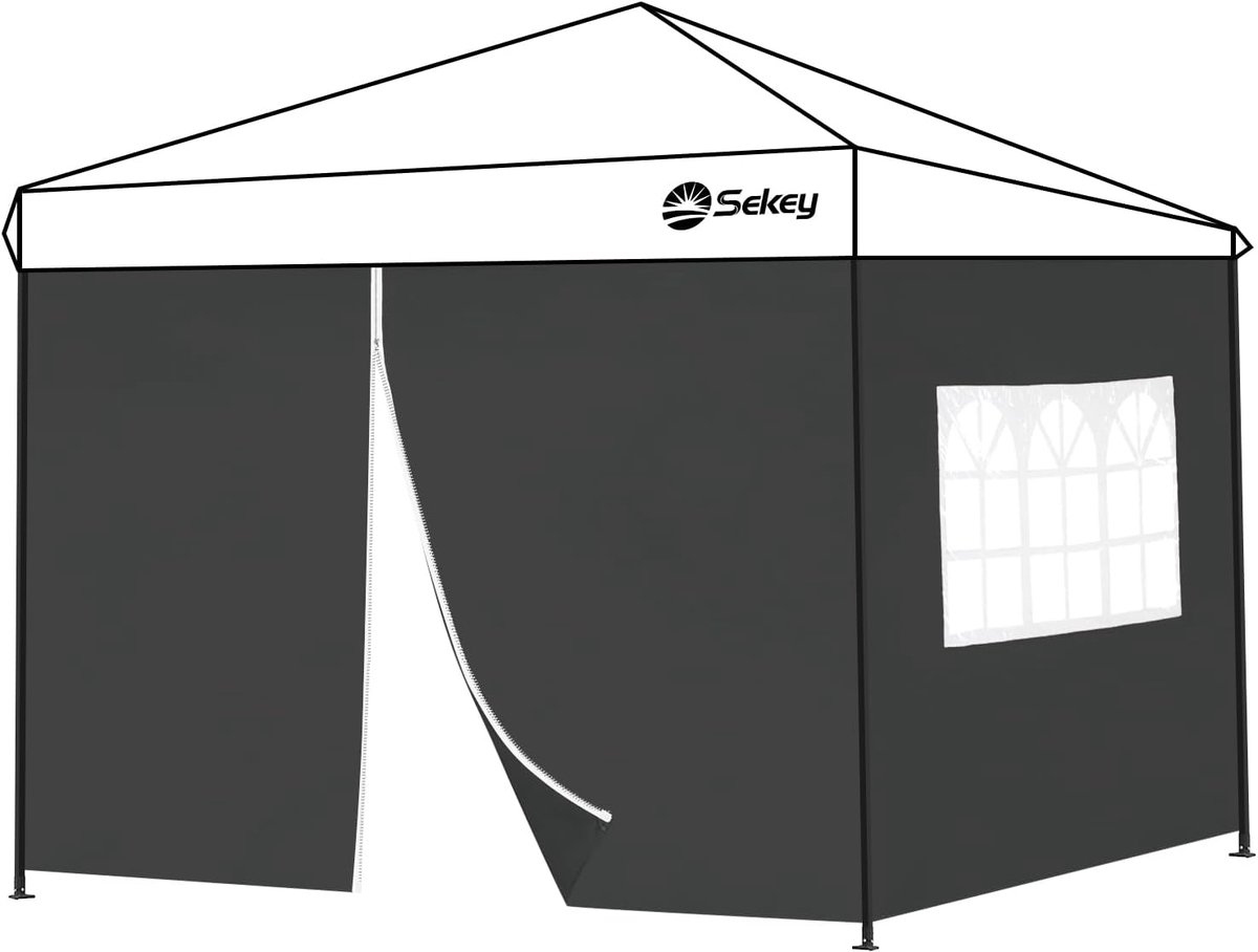 SnelShoppen - Set van 2 Zijwanden met Venster voor Paviljoen 3x3m - Waterdicht Polyester - Zwart - Ideaal voor Feesten, Tuin, Camping, en Evenementen