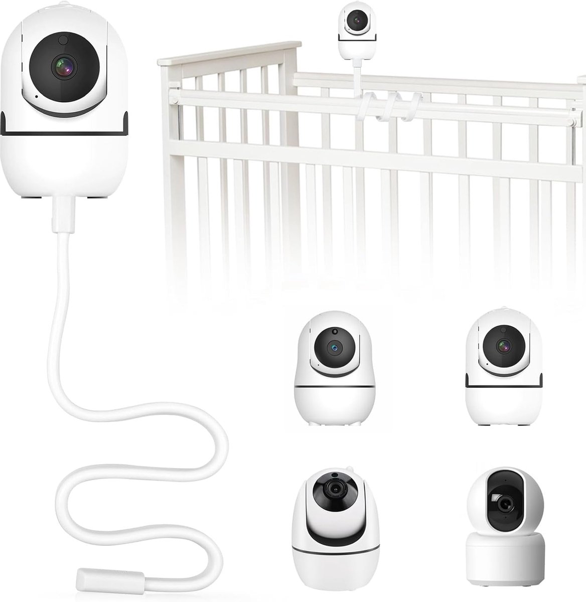 SnelShoppen - Rierousy Babyfoonhouder - Babycamerahouder - Babymonitorhouder - Compatibel met de meeste merken - Wit - Flexibel en verstelbaar voor op