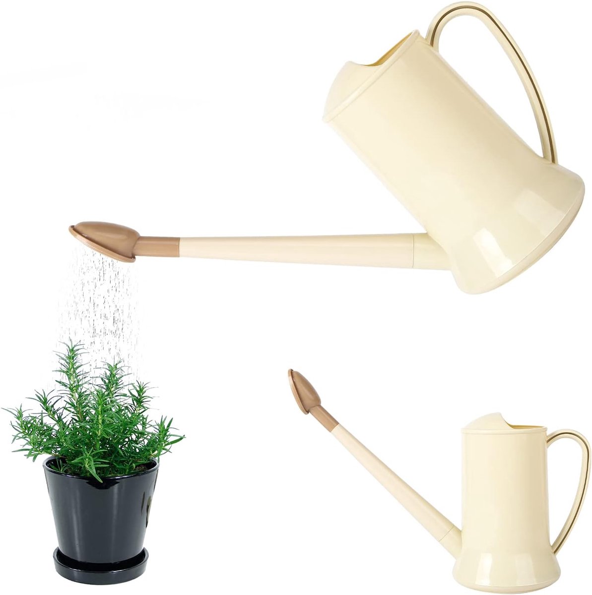 Gieter 2 liter - Waterfles Plant - Planten Water Geven - Lange Uitloop - 42 x 23.5 cm - Beige