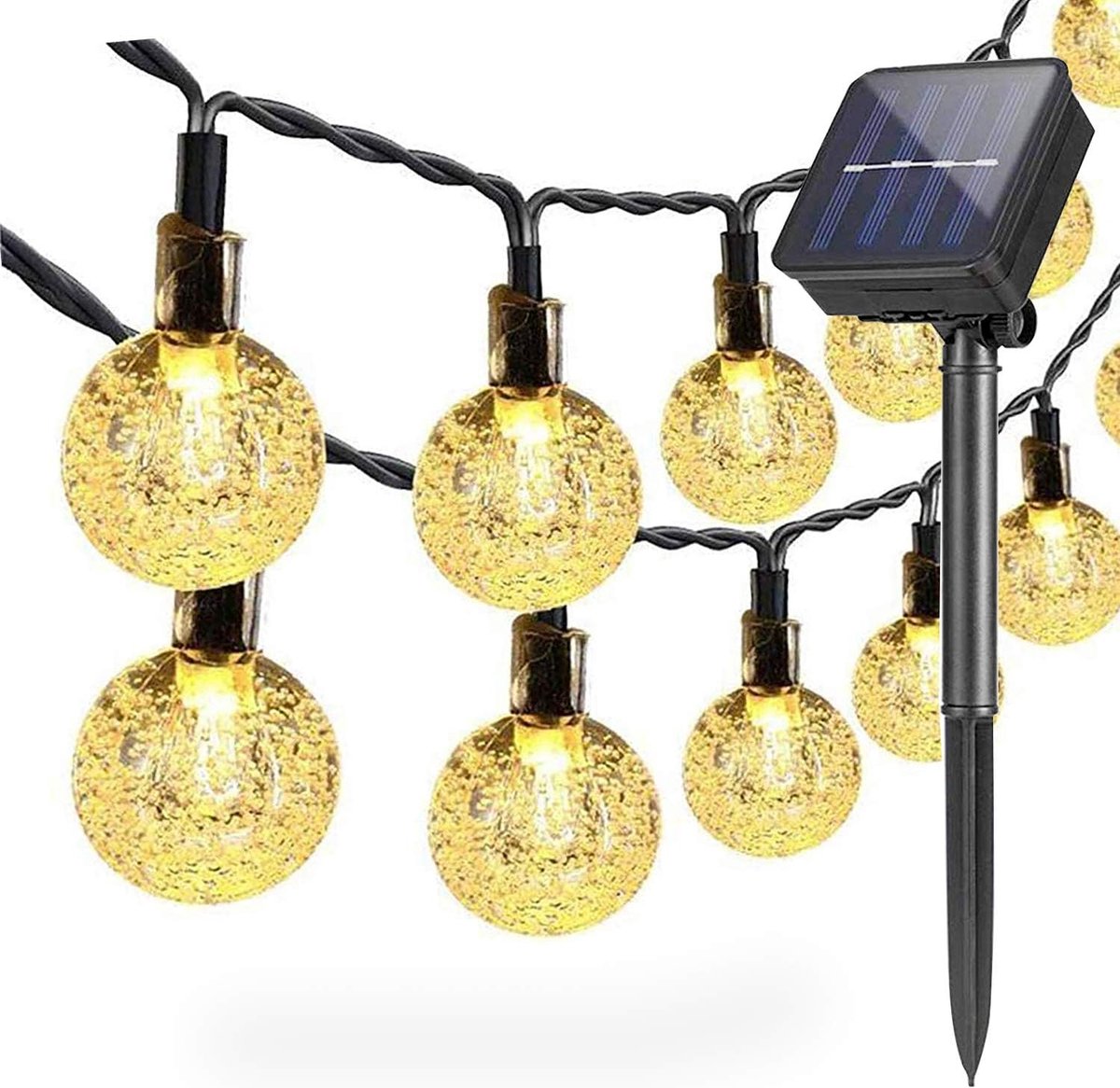 SnelShoppen - Lichtsnoer op Zonne-energie voor Buiten, 6,5 m, 30 Waterdichte LED Wereldbollen, Kleurrijke Decoratie voor Tuin, Feest, Bruiloft en Terr