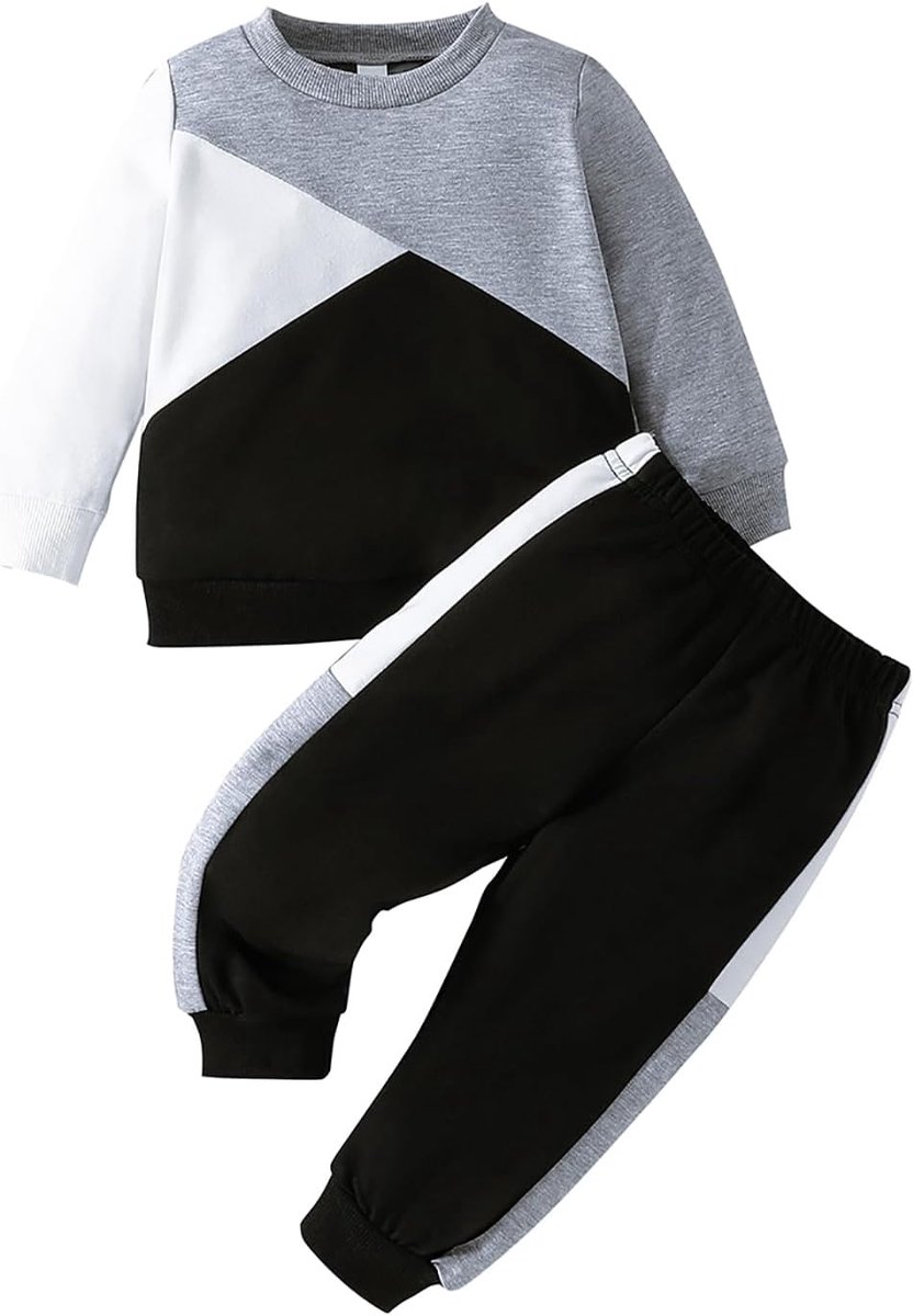 SnelShoppen - Peuter Sweatshirt Broek Outfit Set Jongens - Kleur Blokkerende Herfst Lange Mouwen Tops - Winter Sweatsuit Kleding voor Baby - Comfortab