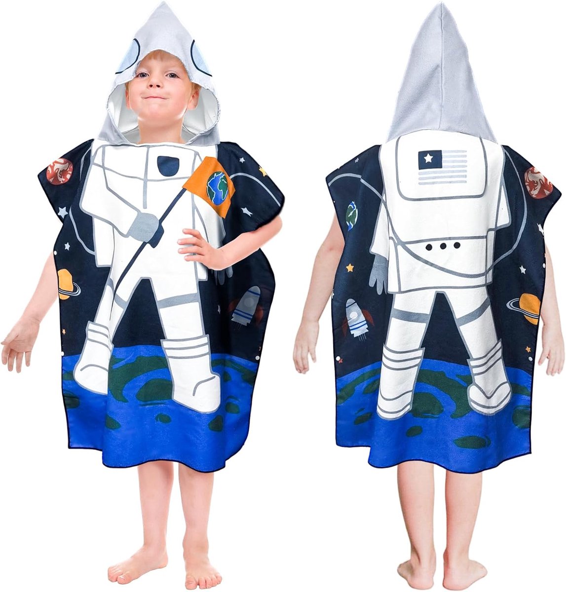 Thijox - Strandhanddoek met Capuchon voor Kinderen, Badhanddoek Poncho Microvezel, 75 x 180 cm, Voor Meisjes en Jongens van 3-16 Jaar, Ideaal voor Zwe