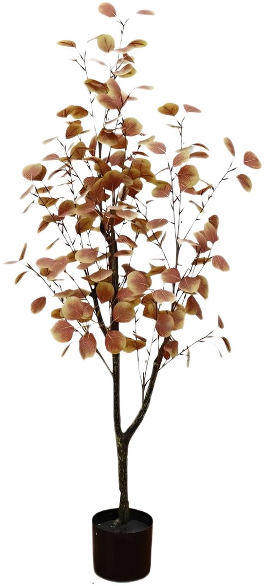 Kunst Eucalyptus Boom 120cm - Groen en Oranje Kunststof in Pot - voor woonkamer en herfstdecoratie - 180 cm
