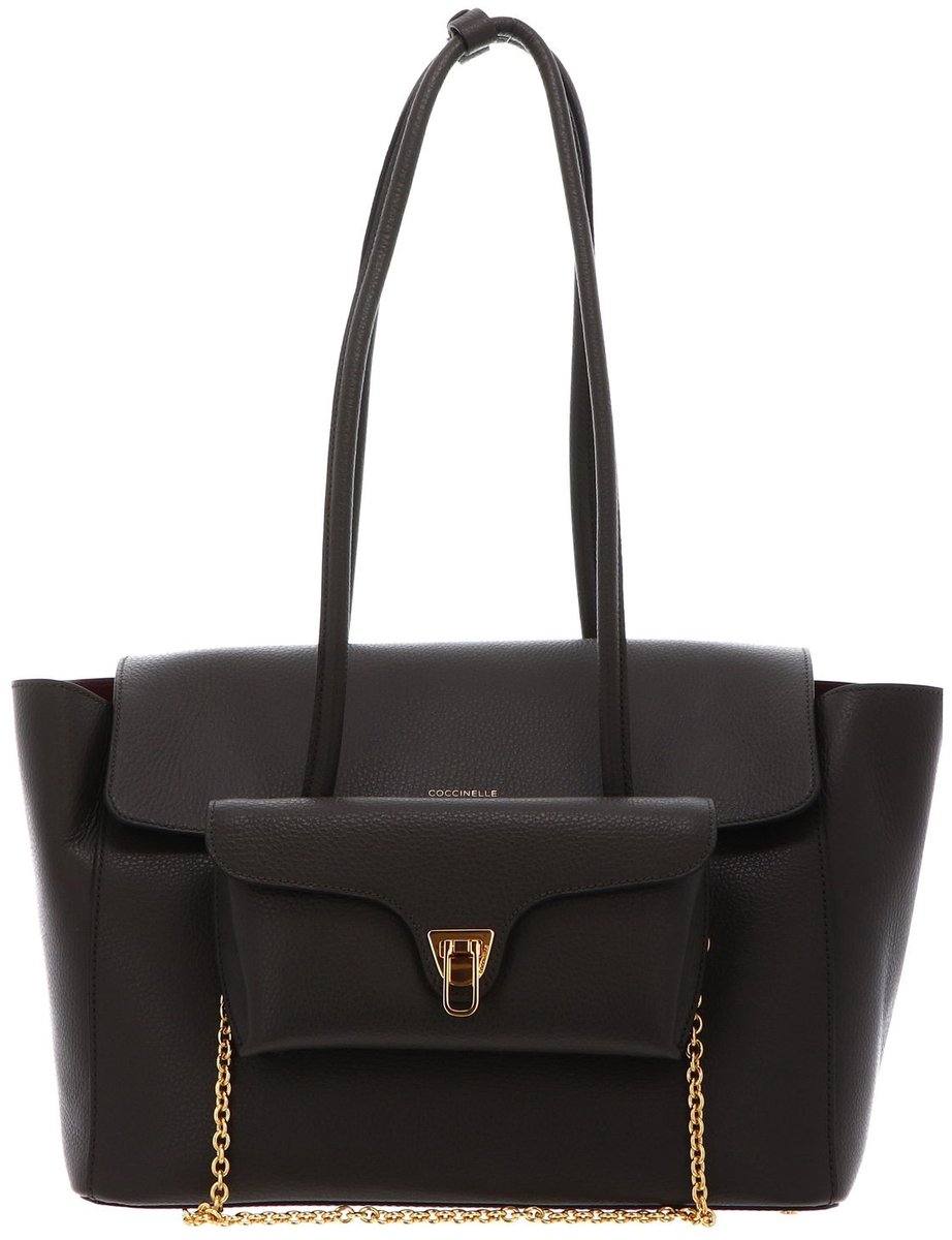 COCCINELLE Leren shopper schoudertas Double Beat Grained Leather Handbag Fango donkergroen