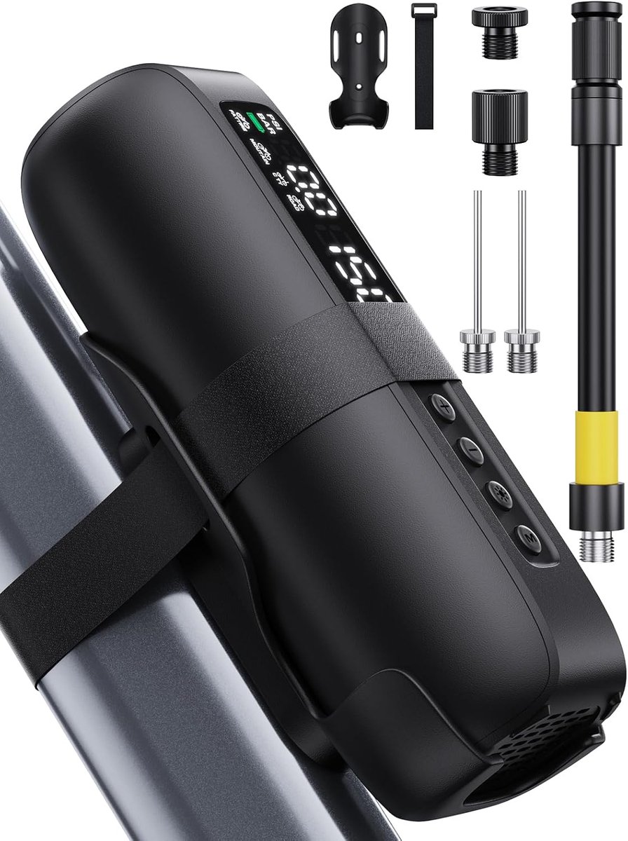 SnelShoppen - Draagbare Elektrische Fietspomp 150PSI met Digitale Manometer, Framebevestiging, 5200 mAh Batterij voor Racefiets, MTB, Stadsfiets - Ges