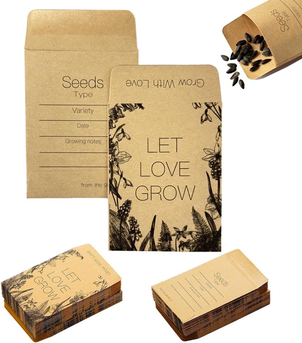 SnelShoppen - 200 stuks zaadzakjes klein, mini kraftpapier zakjes 6 x 8 cm, zelfklevend voor het opbergen van zaden, bloemzaden, geschenkzakjes voor b