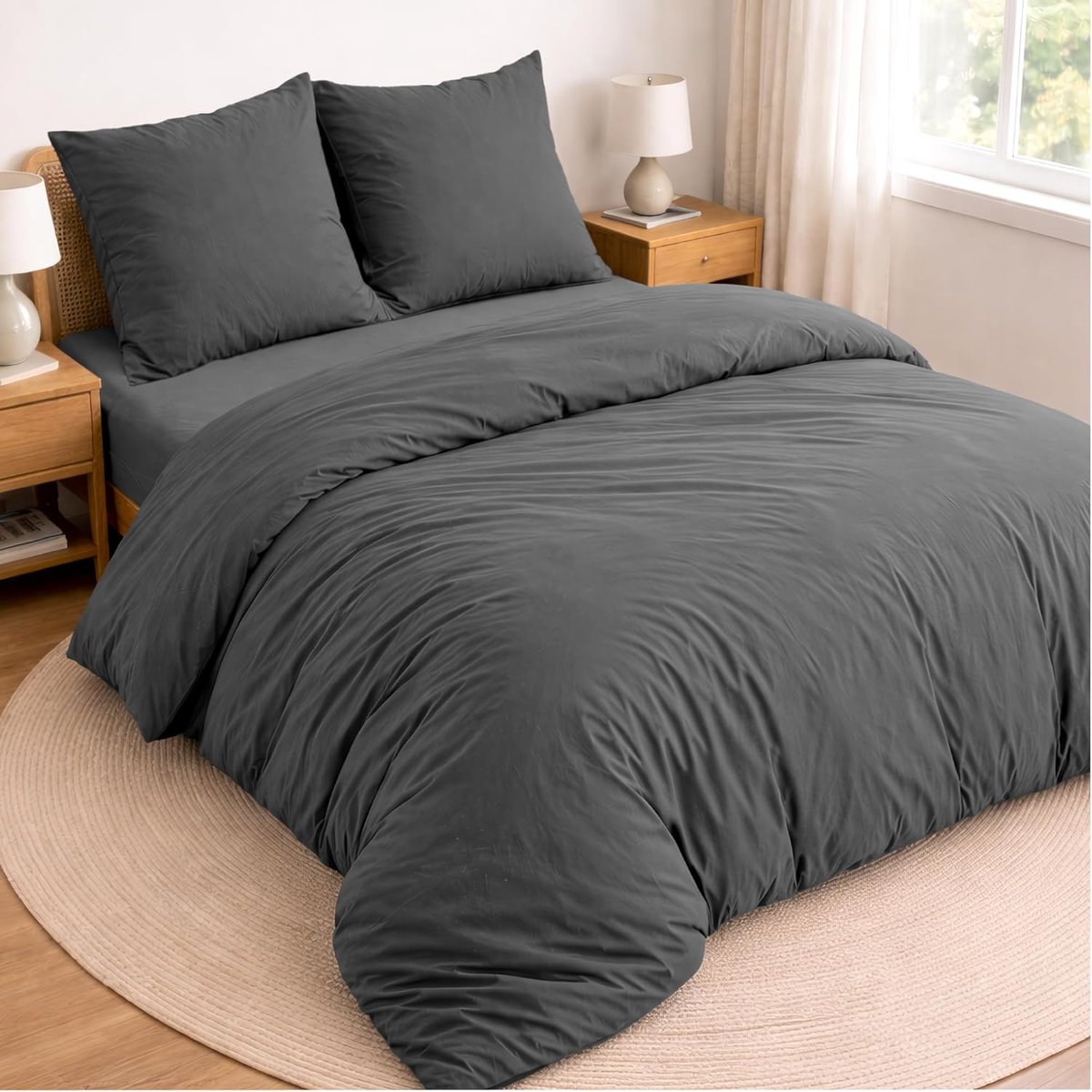 SnelShoppen - Twinzen Beddenset 4-delig 160 x 200 cm - Dekbedovertrek 220 x 240 cm, Hoeslaken 160 x 200 cm, 2 Kussenslopen 65 x 65 cm - Zachte Geborst
