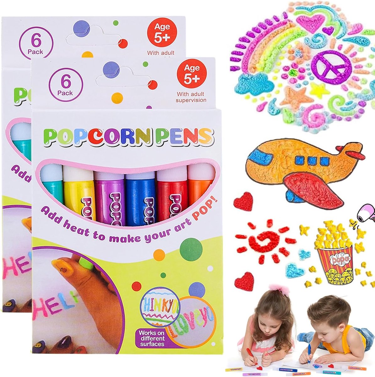 SnelShoppen - Magische Popcornpen Set van 12 Stuks, 3D Opgeblazen Verf voor Kinderen, Helder Kleuren, Dubbel Verzegd Deksel, Creatieve Graffiti en Sch