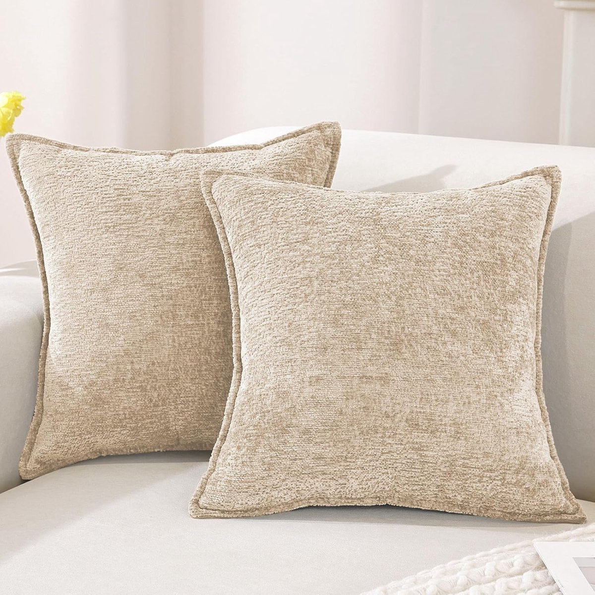 SnelShoppen - Chenille Kussenhoezen 60x60 cm - 2er Set Zachte Decoratieve Kussenslopen met Onzichtbare Rits - Duurzaam Kussensloop voor Woonkamer, Ban