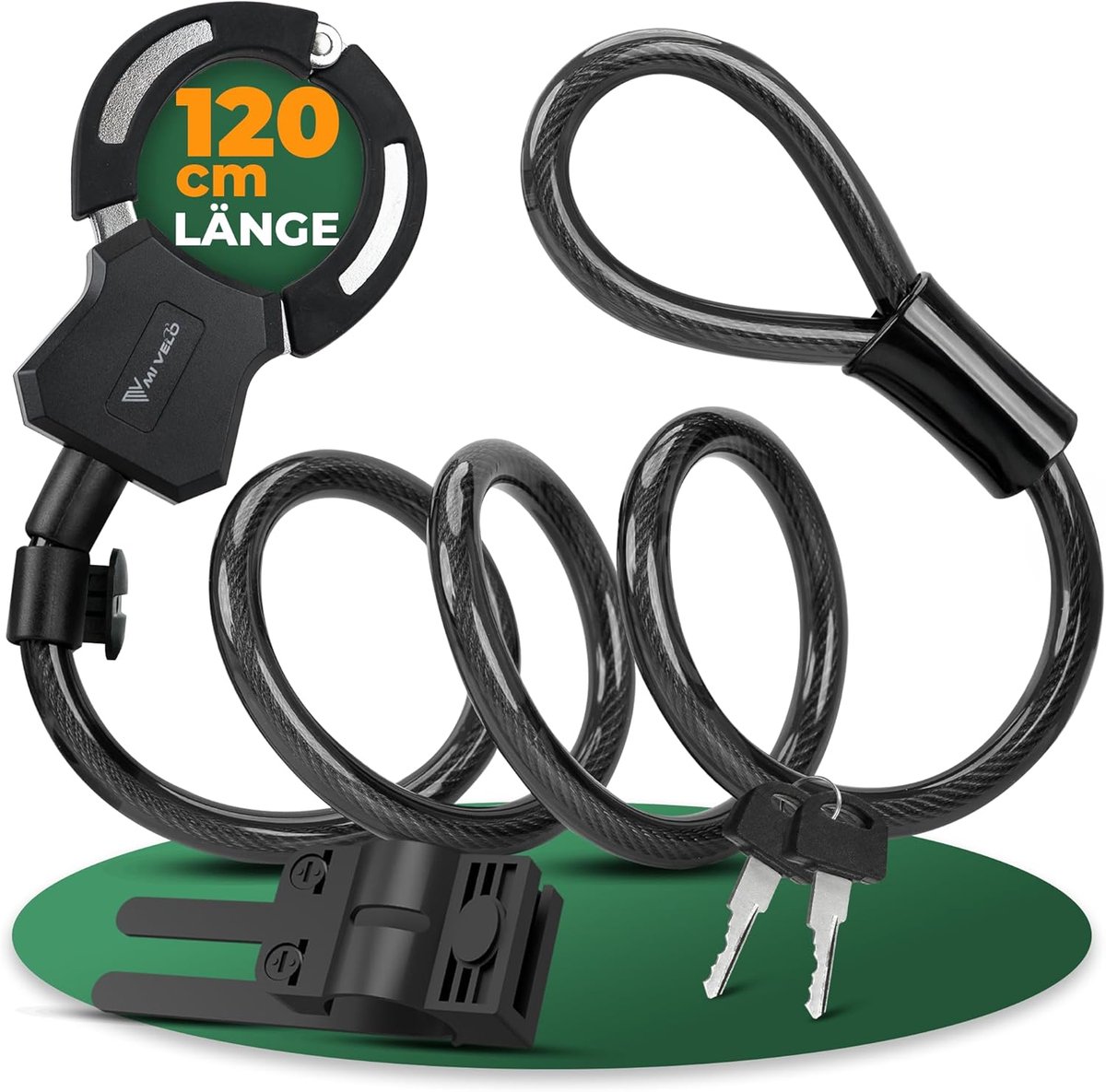 SnelShoppen - E-scooter slot handboeienslot 120cm met sleutel - kabelslot stalen kern voor fiets, scooter, motor, veilig en betrouwbaar, incl. houder