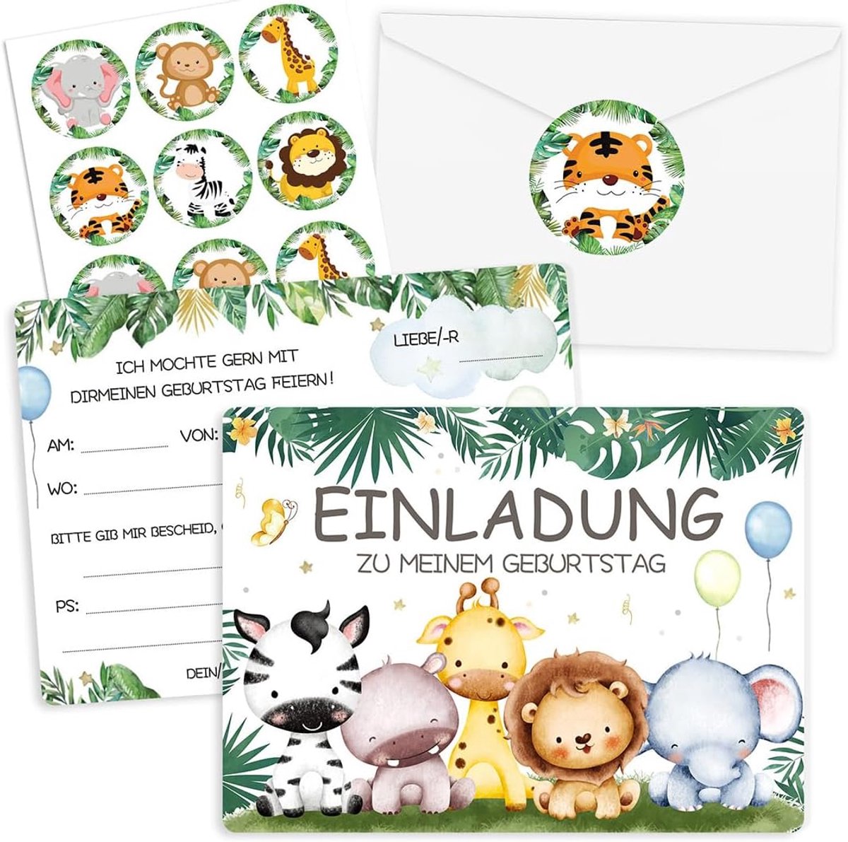SnelShoppen - Uitnodigingen Verjaardag Meisje Frans - Dierthema Uitnodigingskaarten Feest - 10 Stuks - Kleurrijke Kaarten voor Kinderfeestjes