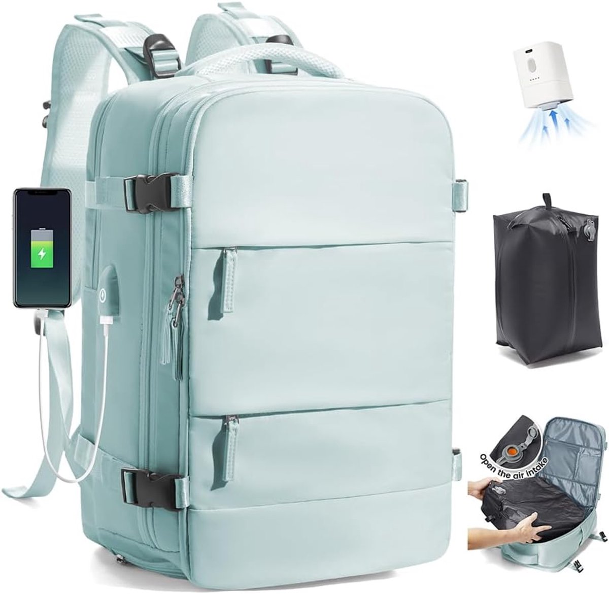 SnelShoppen - SZLX Vacuum Rugzak met Pomp, Waterdichte Reisrugzak 40x30x20 voor Ryanair Handbagage, Vacuüm Systeem voor Efficiënt Reizen, Ideaal voor