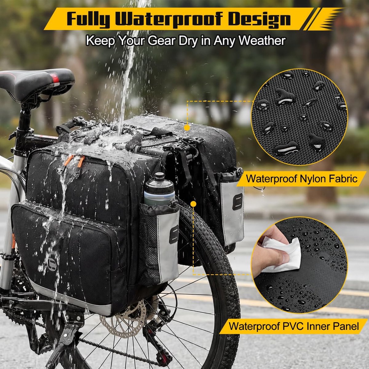 SnelShoppen - Fietszadeltas 36 Liter Waterdicht met Reflecterende Strepen en Handgrepen - Ideaal voor Elektrische Fietsen, Reizen en Pendelen