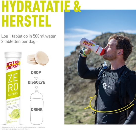 Dextro Energy Zero Calories Lime - Elektrolyten Sportdrank - Suikervrij - Electrolytes Drink - 3 x 20 tabletten (30 Liter) — afbeelding 4