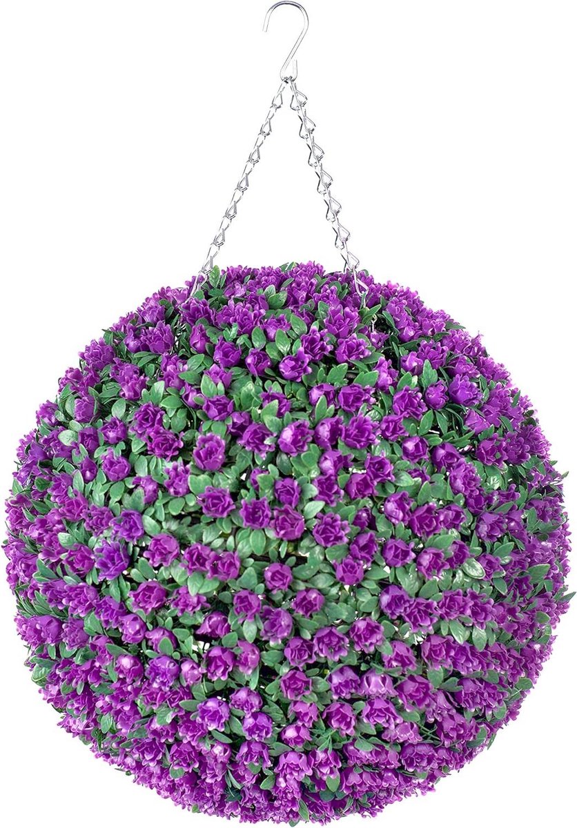 Kunstbloem Bal - Bloemenmand Topiary Bal - Buiten decoreren - UV Fade Beschermd - 38 cm diameter - Paars