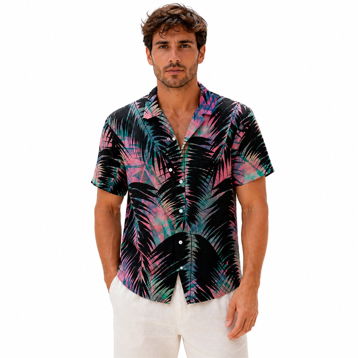 Heren Hawaii Overhemd – Tropische Palm – Korte Mouw - Blouse