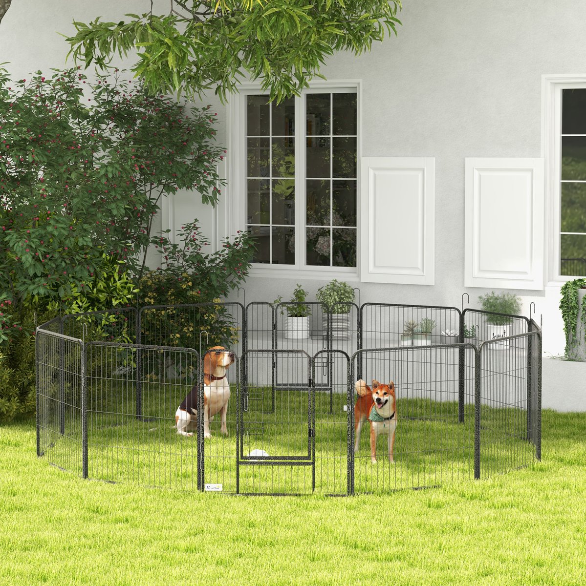 MODENUIT Puppyren – 12-delig met 2 Deuren – 80 x 80 cm – Staal – Grijs – Binnen en Buiten – Opvouwbaar