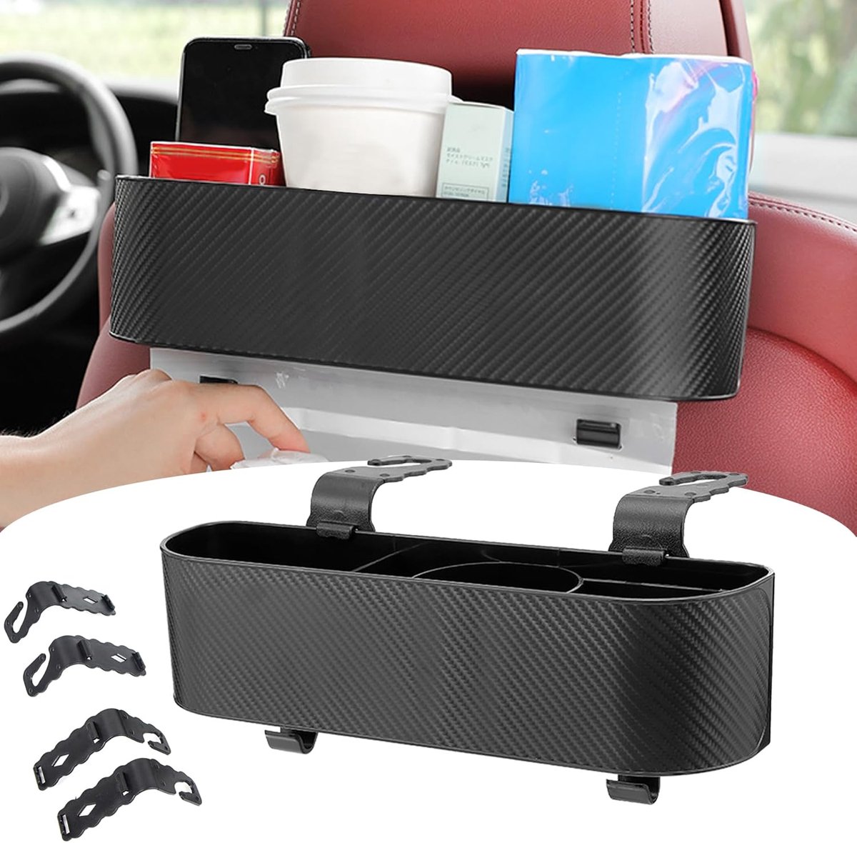 SnelShoppen - Multifunctionele Auto Hoofsteun Organizer met Bekershouder en Haken - Ruimtebesparende Opbergtas voor Kinderen en Volwassenen - Zwart