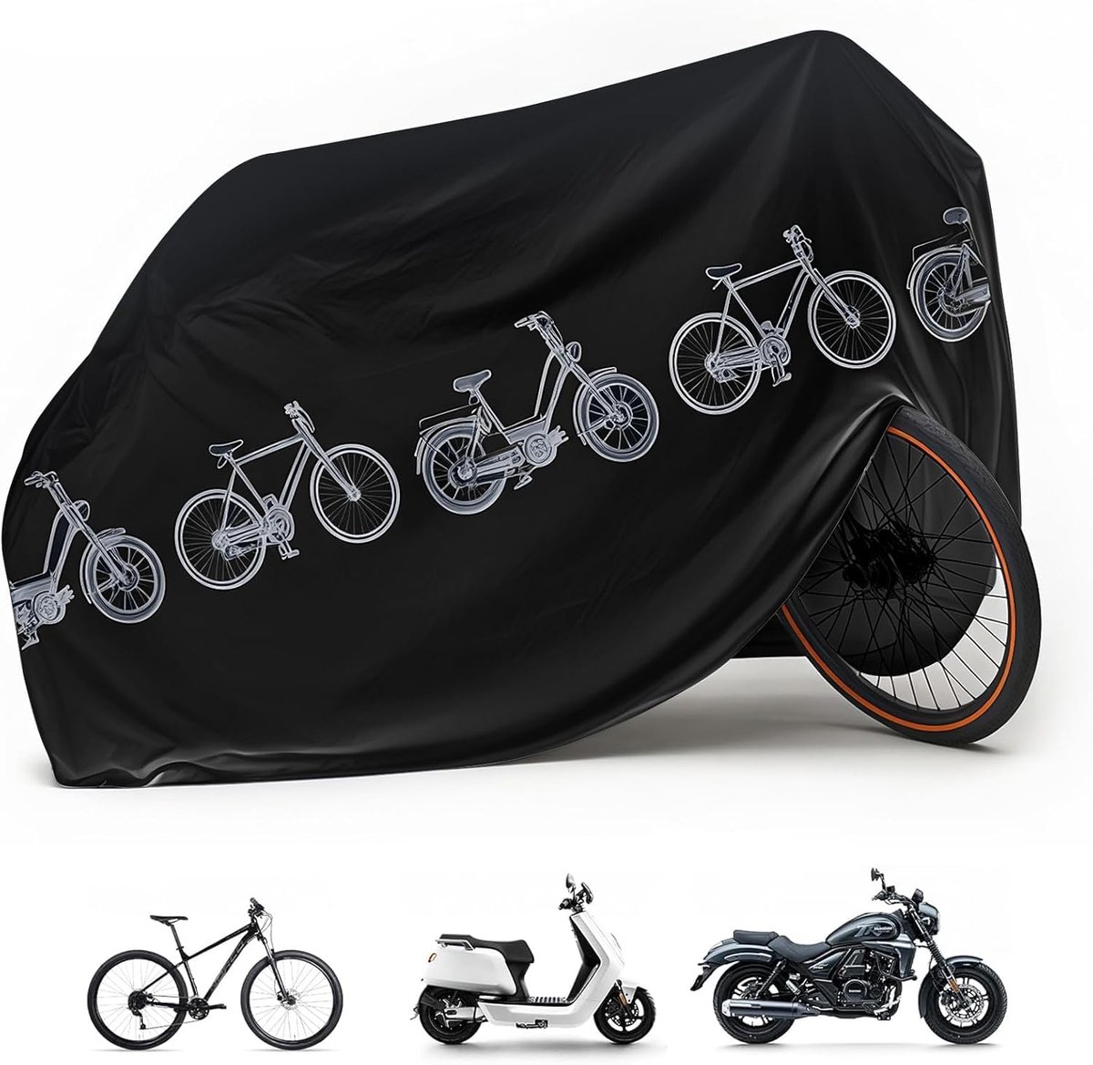 SnelShoppen - Waterproof Motorradcovers - Winterbestendige Bescherming voor Motorfiets, Scooter en Moped - 200 cm x 100 cm - Zwart - Duurzaam Polyeste