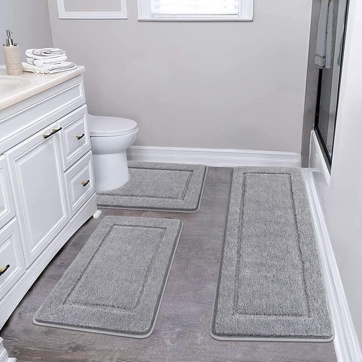 SnelShoppen - Microfiber Badmat Set 3 Stuks, Absorberend Badkamer Tapijt, Antislip, Machin