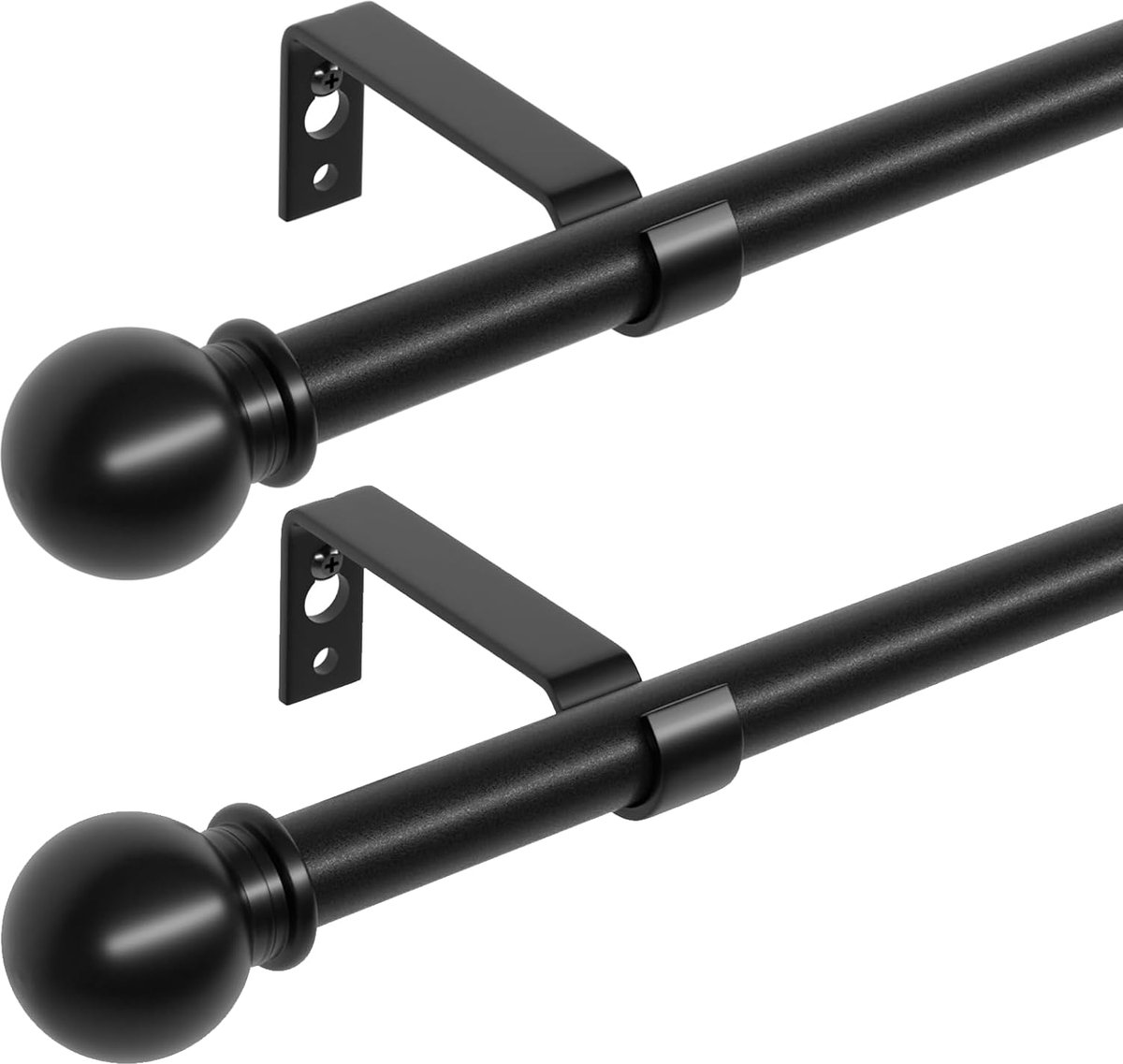 SnelShoppen - Verstelbare Gordijnroede 66 tot 305 cm - 2 Stuks Zwart - Decoratieve 5/8 Inch Heavy Duty Met Beugels - Ideaal Voor Binnen en Buiten