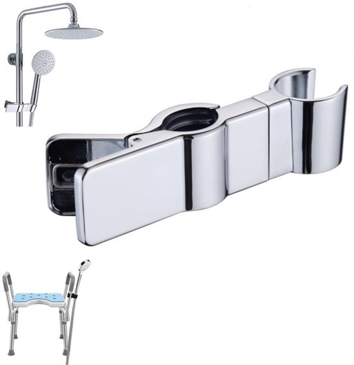1 stuk - verstelbare handdouchehouder voor glijstang - universele douchekop beugel van 20-25 mm - glijklem - 45 graden rotatie sproeierhouder - vervanging voor badkamer - zilver