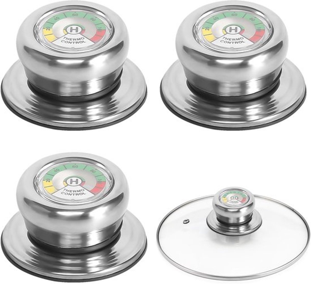Set van 3 Potdeksel Handgrepen met Thermometer, Potdeksel Knop, Thermische Deksel Knop, Vervangende Potdeksel Handgreep, Vervangend voor Pannen, Deksel Cover, Vervangende Pot, Handgreep, Knop voor