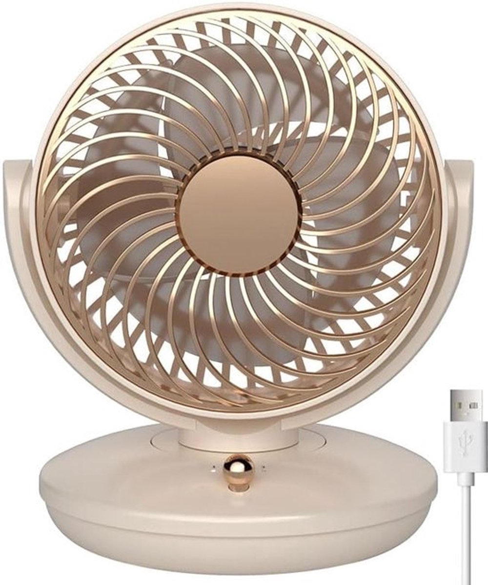 6 inch Tafelventilator Draadloos - Mini USB ventilator - 3 snelheden - Stille ventilator - 120° automatische rotatiefunctie - Verstelbare hoek - Stille ventilator - Bureauventilator voor thuis, kantoor, slaapzaal, slaapkamer - Beige
