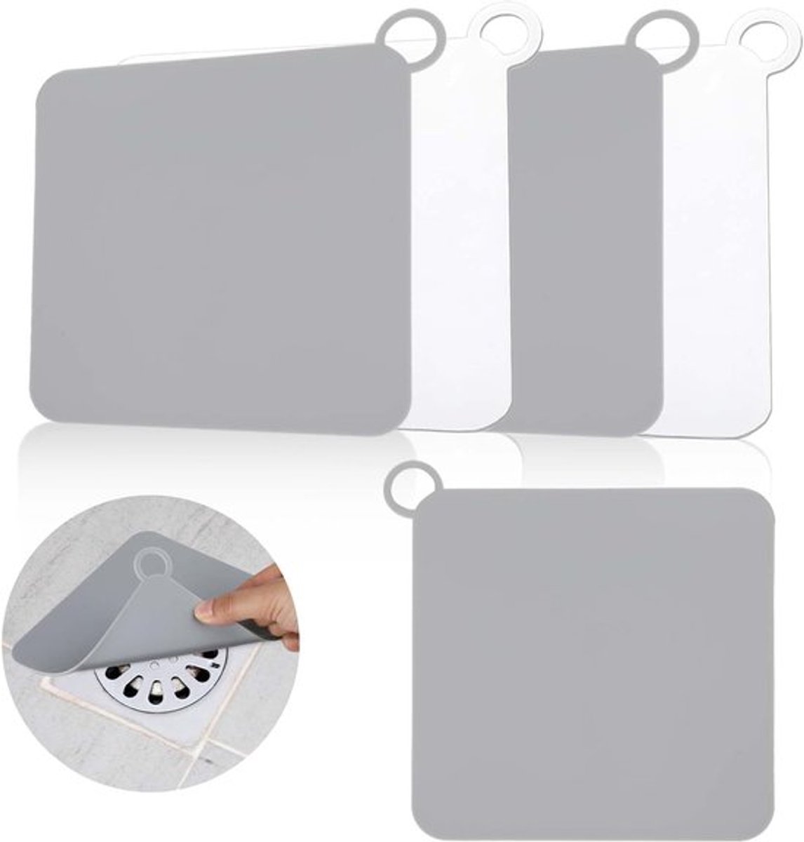 4 stuks doucheafvoerhoes 12 x 12 cm siliconen badkuip afvoerplug voor haar douche afvoer geurstop universele vloerafvoerbeschermer om insecten buiten te houden (2grijs 2wit)