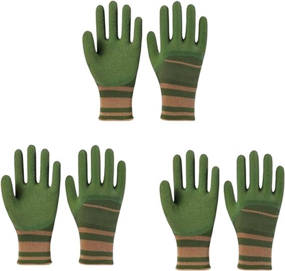 3 paar - Tuinhandschoenen - Werkhandschoenen - Gebreide handschoenen - Unisex - Voor tuin, tuin, bouw, beschermend werk buitenshuis - Eén maat - Groen