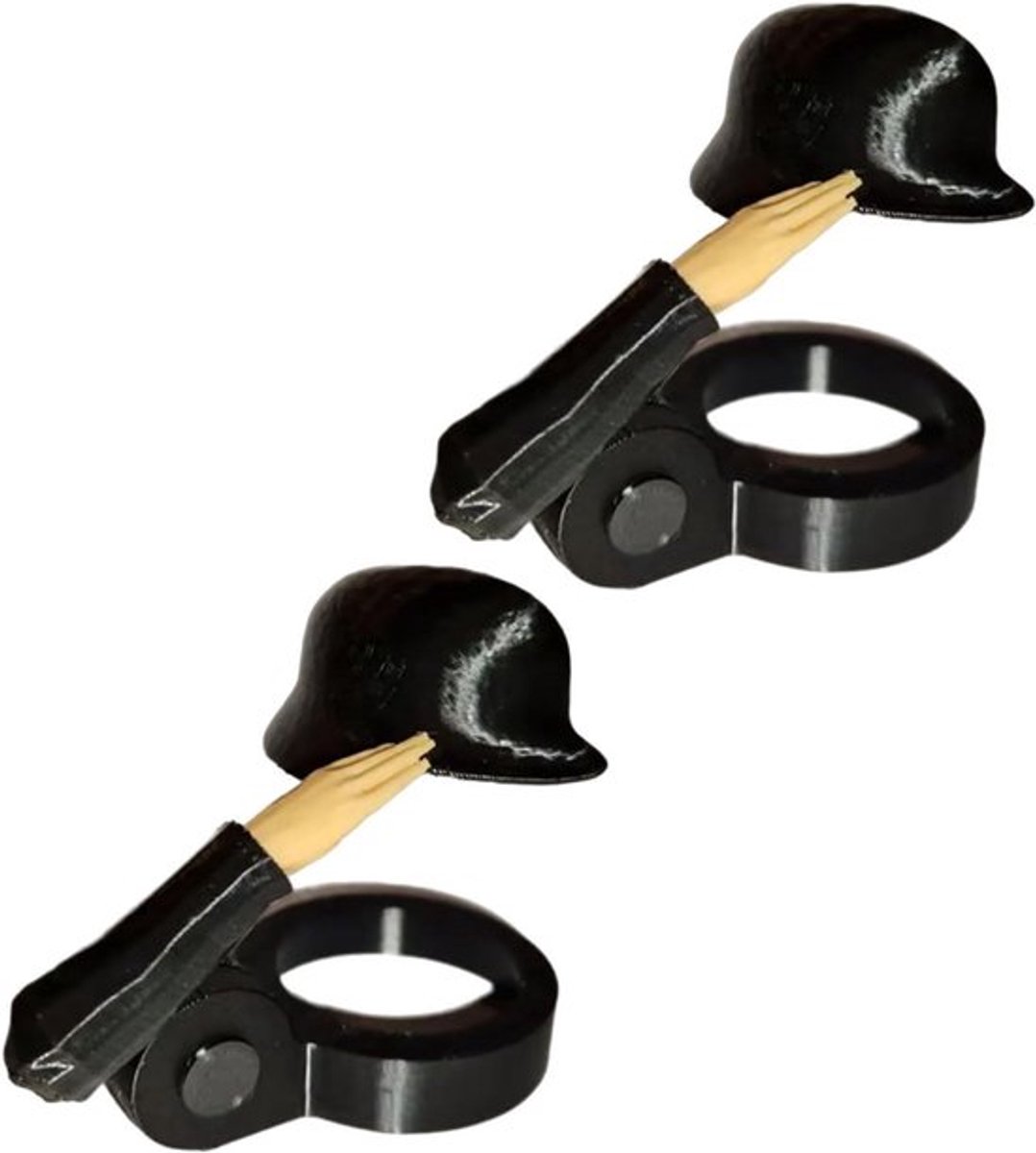 Set van twee bierflesdoppen - in de vorm van een saluut - feestflesdoppen - unieke verzamelobjecten en feestaccessoires.