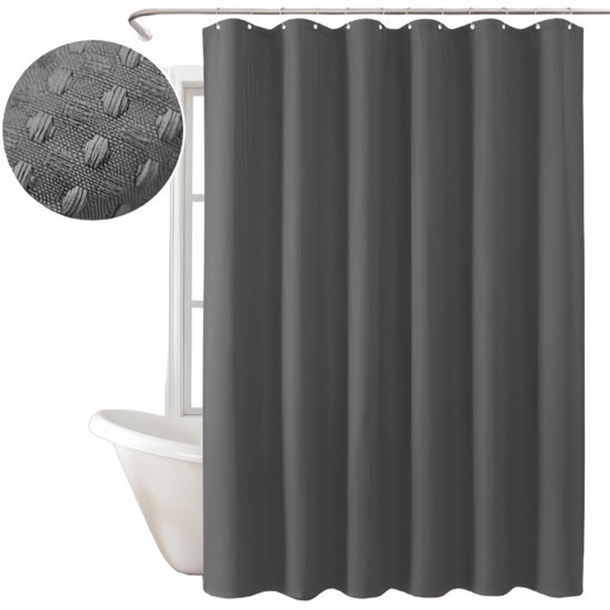 Douchegordijn - Badgordijn - Douchegordijnen - Gestructureerd douchegordijn - Luxe douchegordijnset - Waterdicht - Machinewasbaar - Verdikte rand - Met 12 haken - Polyester - 180x180 cm - Voor badkamer - Thuis - Hotel - Grijs