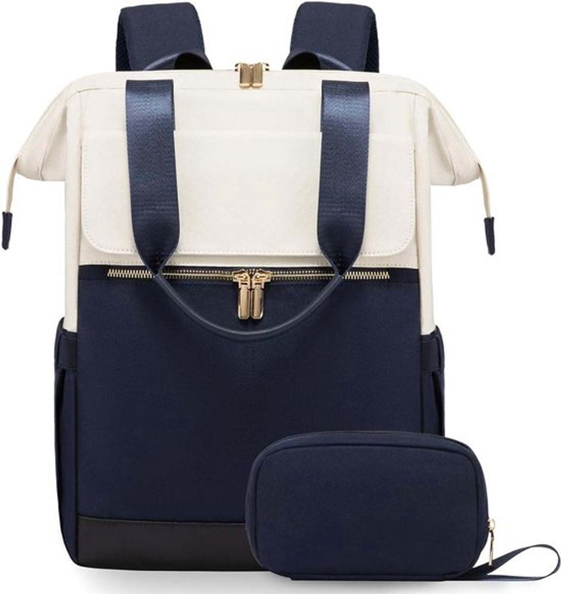 15 inch laptoprugzak met laptopvak, waterdichte damesrugzak, grote handzame reisrugzak, moderne schooltas voor op reis, vakantie, kantoor - wit met blauw