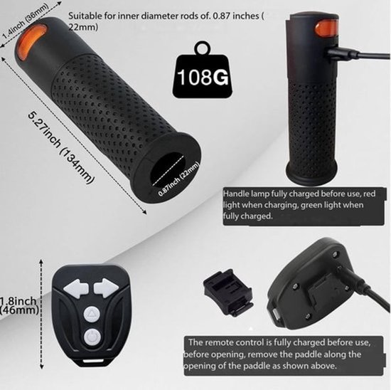 Fiets Richtingaanwijzer-E Scooter Knipperlicht-Stuurverlichting-USB Oplaadbaar-Draadloze Afstandsbediening-IPX5 Waterdicht-Zwart — afbeelding 5