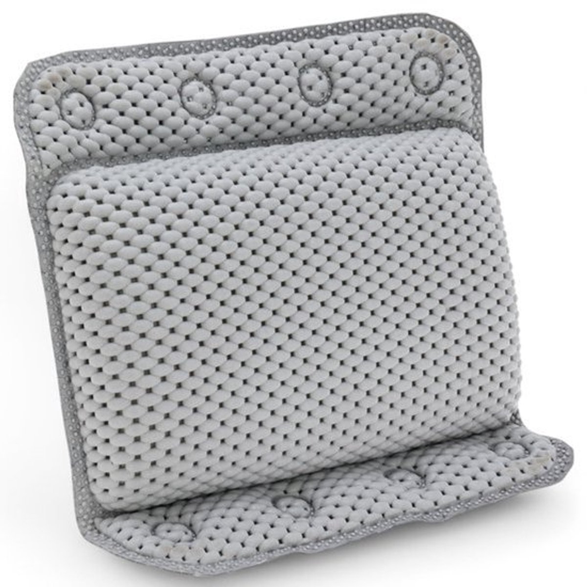Badkussen - Zacht Nekkussen voor Badkuip met 8 Zuignappen - Comfortabele Nekondersteuning - Sneldrogend en Antislip - H x D: 29 x 30 x 5,5 cm - Grijs
