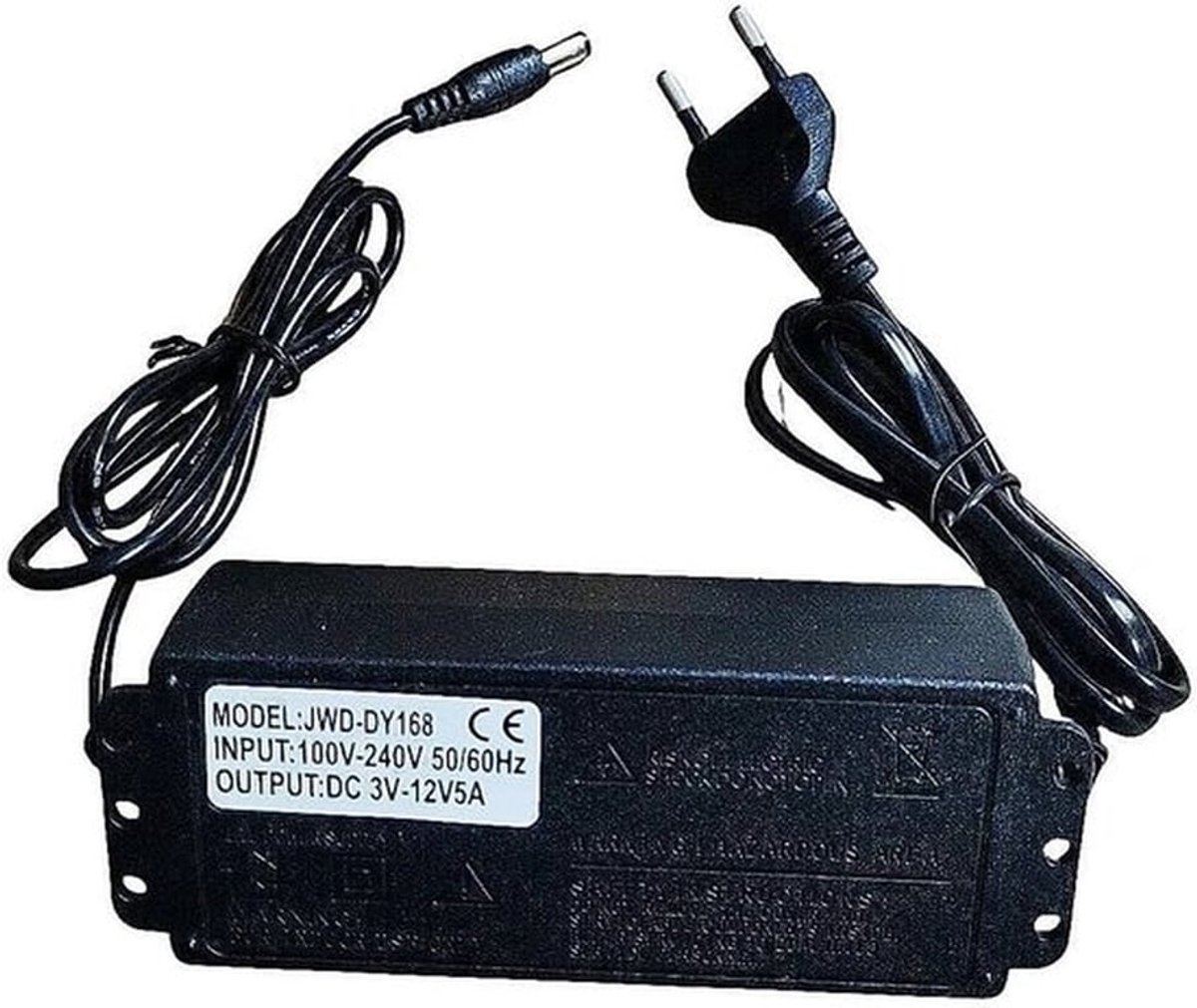 Spanningsregelbare Voeding DC 3-12V 5A met Digitale Weergave, 60W Max 100-240V AC naar DC 3V 4V 4.5V 5V 6V 7V 8V 9V 10V 12V Universele Voedingsadapter Transformator Converter