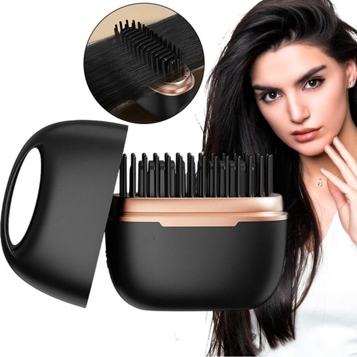 Draadloze mini-stijltang, oplaadbare stijlkam, 3 temperatuurstanden, geschikt voor haar en baard, holle structuur.