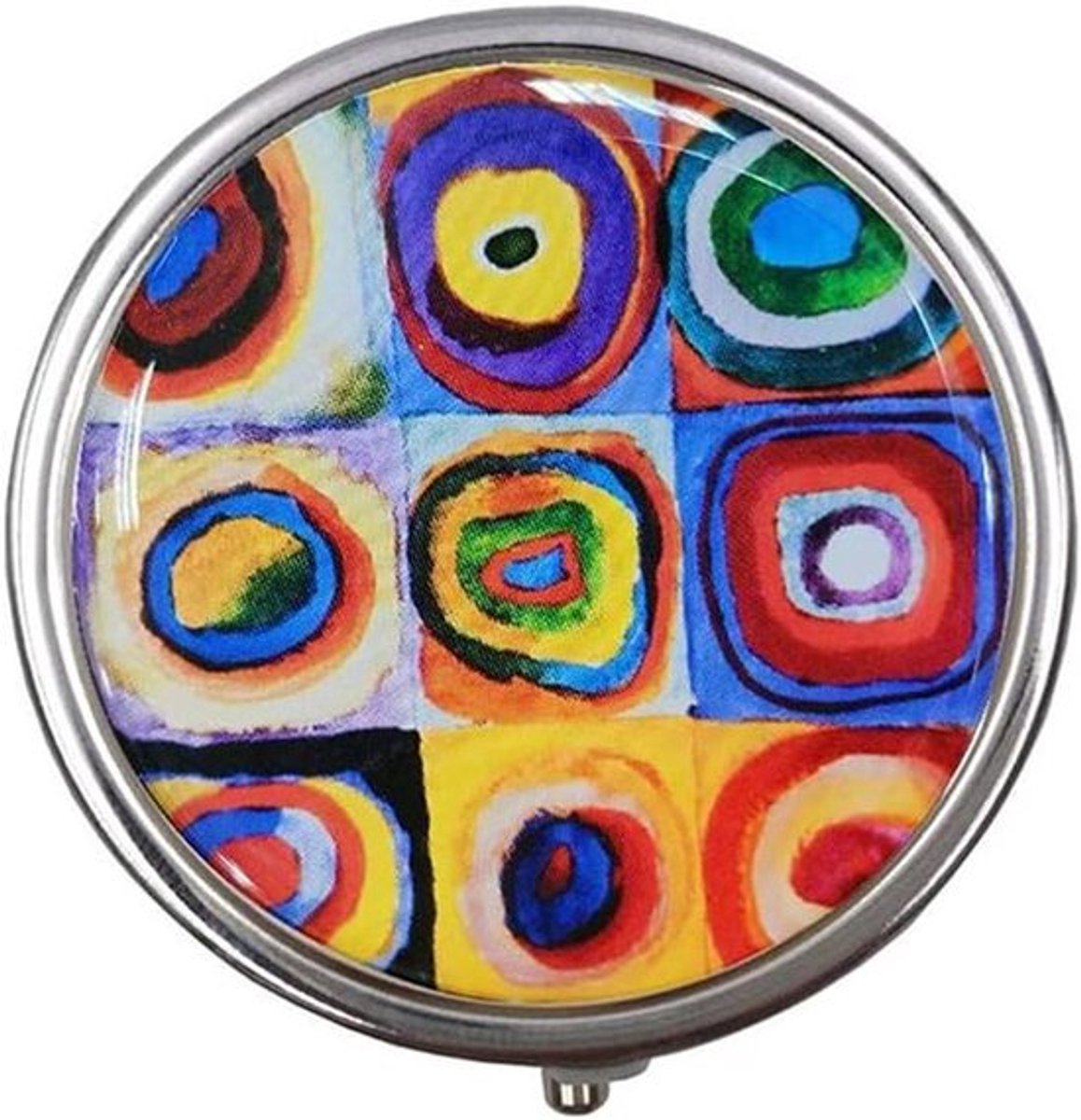 Draagbare Ronde Metalen Pillendoos - Compact 3 Compartimenten Negen Rooster Kleur Cirkel