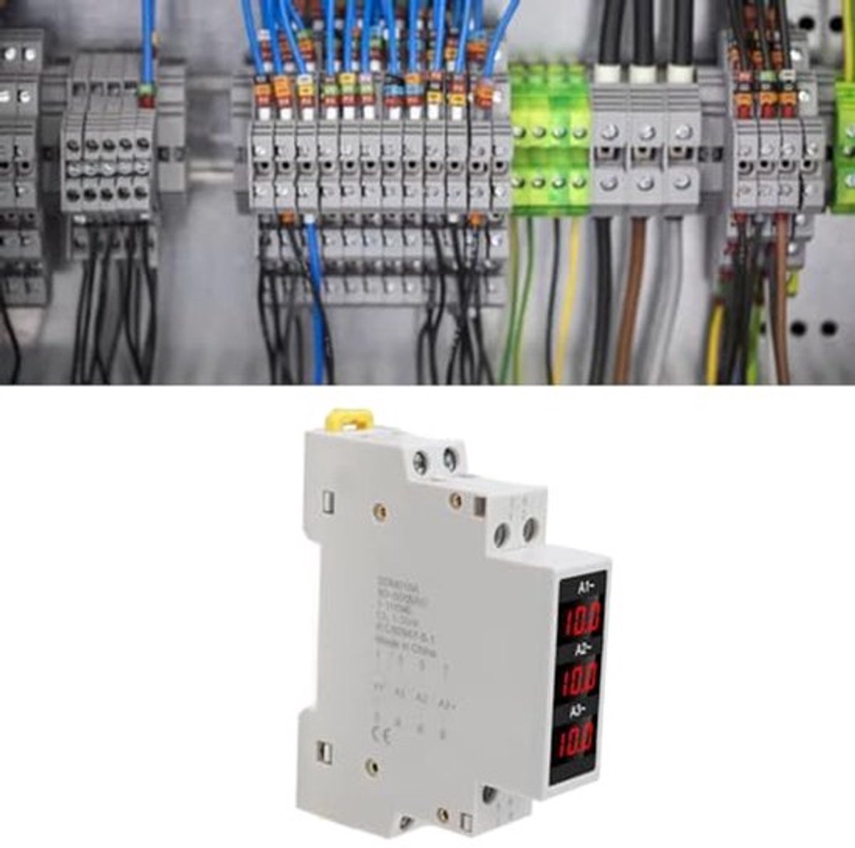 3 Fase Din Rail Voltmeter Ammeter, AC 80‑500V 1‑100A Digitale Energiemeter met 3 Sensoren, Spanningstroom Vermogen Meter Elektriciteit Tester Multimeter Stroom Vermogen Tester