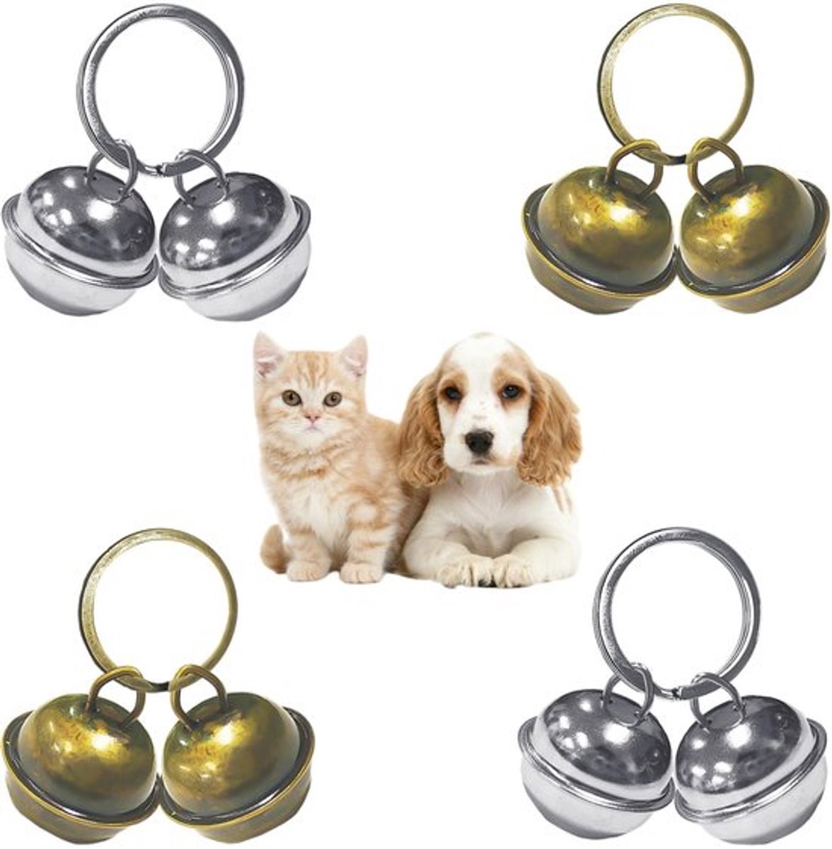 8 stuks Luide Honden Kat Halsbanden, 4 Stuks Sleutelhangers, Retro Luide Huisdier Halsbanden, Huisdier Volgbellen, Geschikt voor Kat Hond Huisdier Training, Koper, Koper