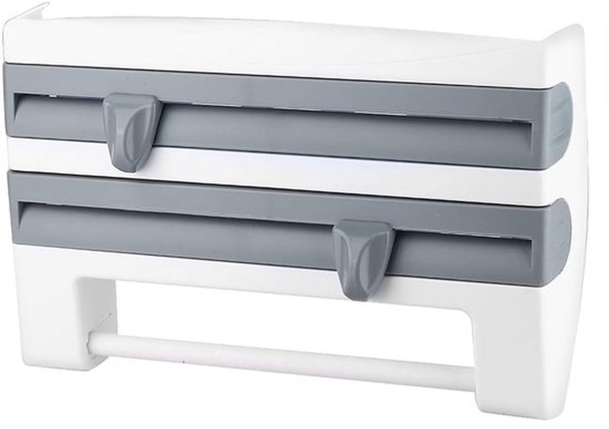 Wandgemonteerde keukenrolhouder met accessoires, ABS-materiaal, kaki en blauw