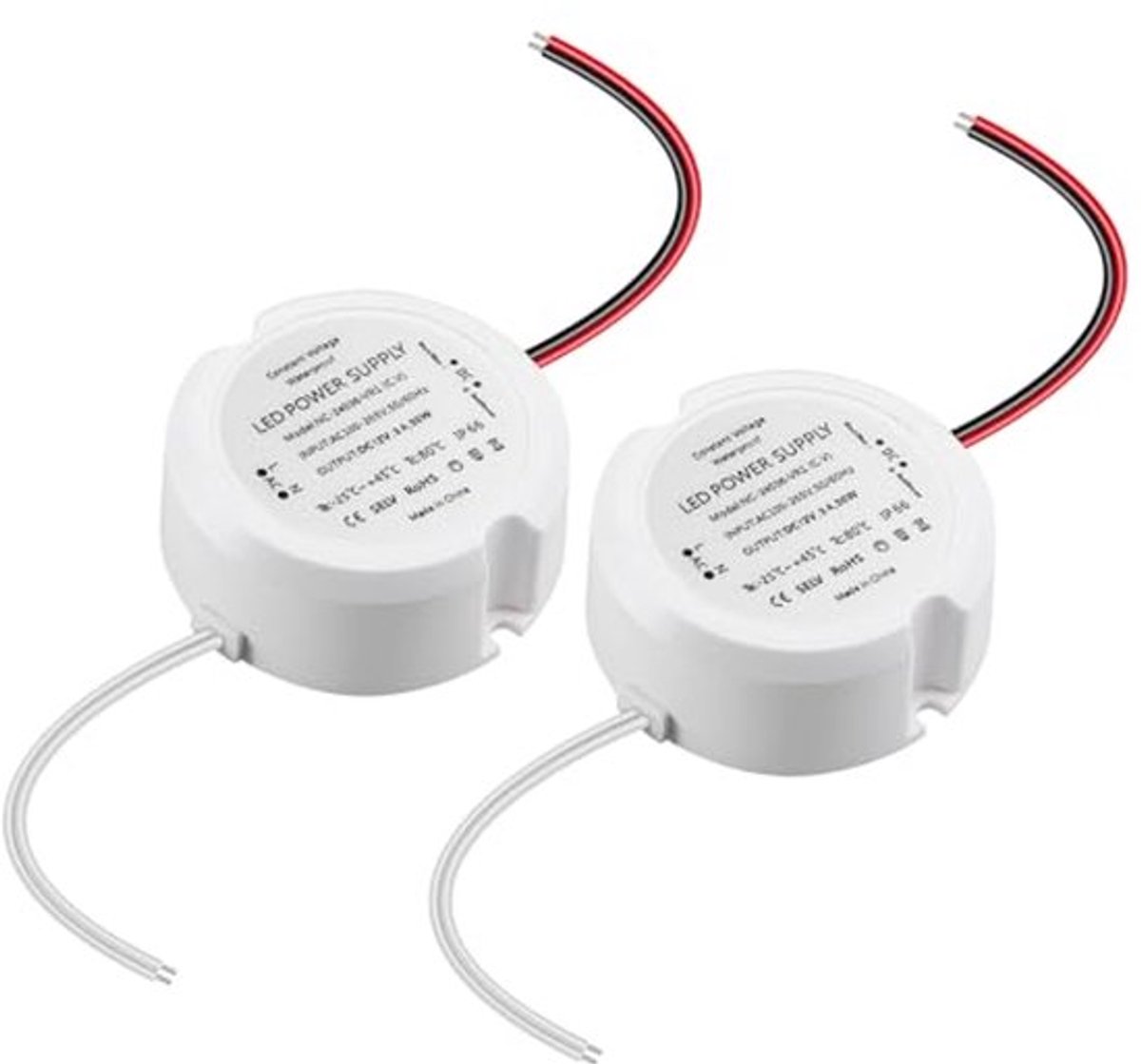 2 stuks LED transformator, 12V 36W, mini ring voeding 12V 3A, mini voeding transformator, IP66 constante spanning transformator voor binnen- en buitenverlichting