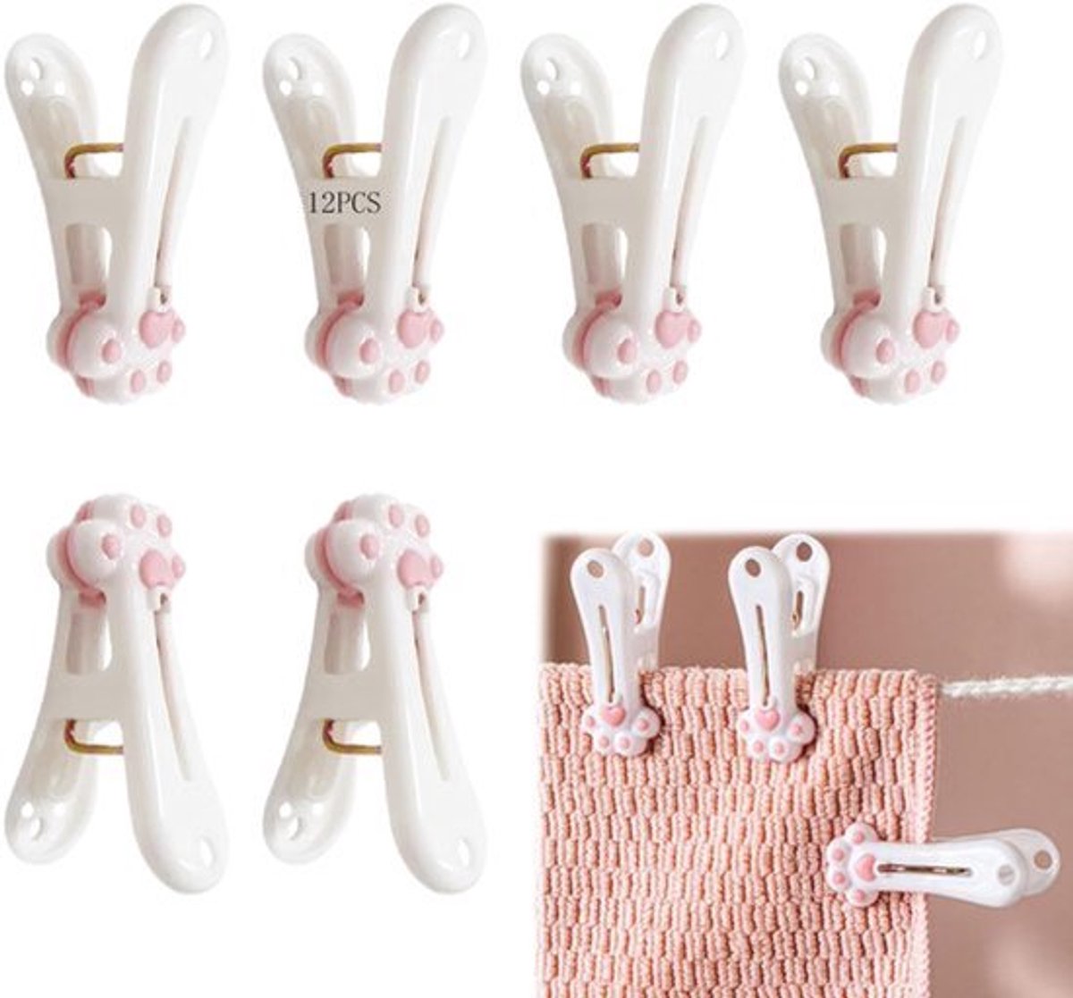 12 Schattige Kattenpoot Klemmen - Zachte Rubber Biteit en Robuuste Clip