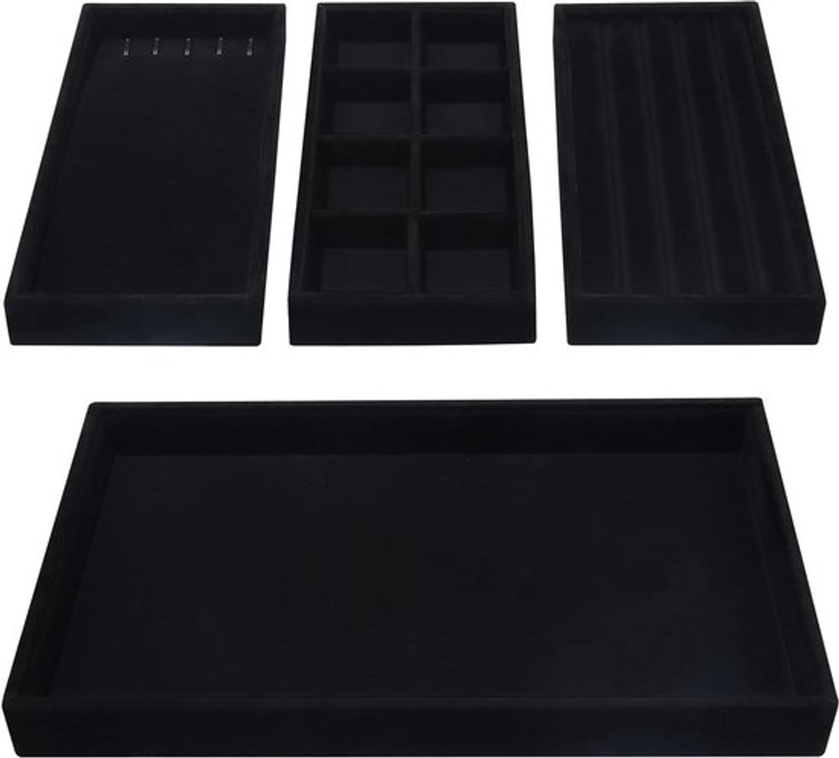 Sieraden Organizer Opslag Bakken - Stapelbare - Velours - Lade Display Dozen - Verwijderbare Secties - Kettingen, Ringen, Armbanden & Oorbellen - Geschikt voor - Zwart - 35,3 x 24,2 cm