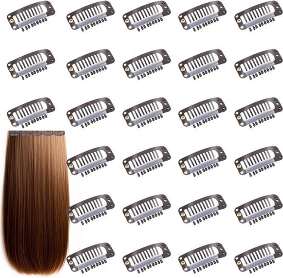 30 stuks haarverlengingsclips kam snap pruikclip 32 mm 9 tanden - bruin - accessoires gereedschap voor vrouwen - haarverlenging DIY