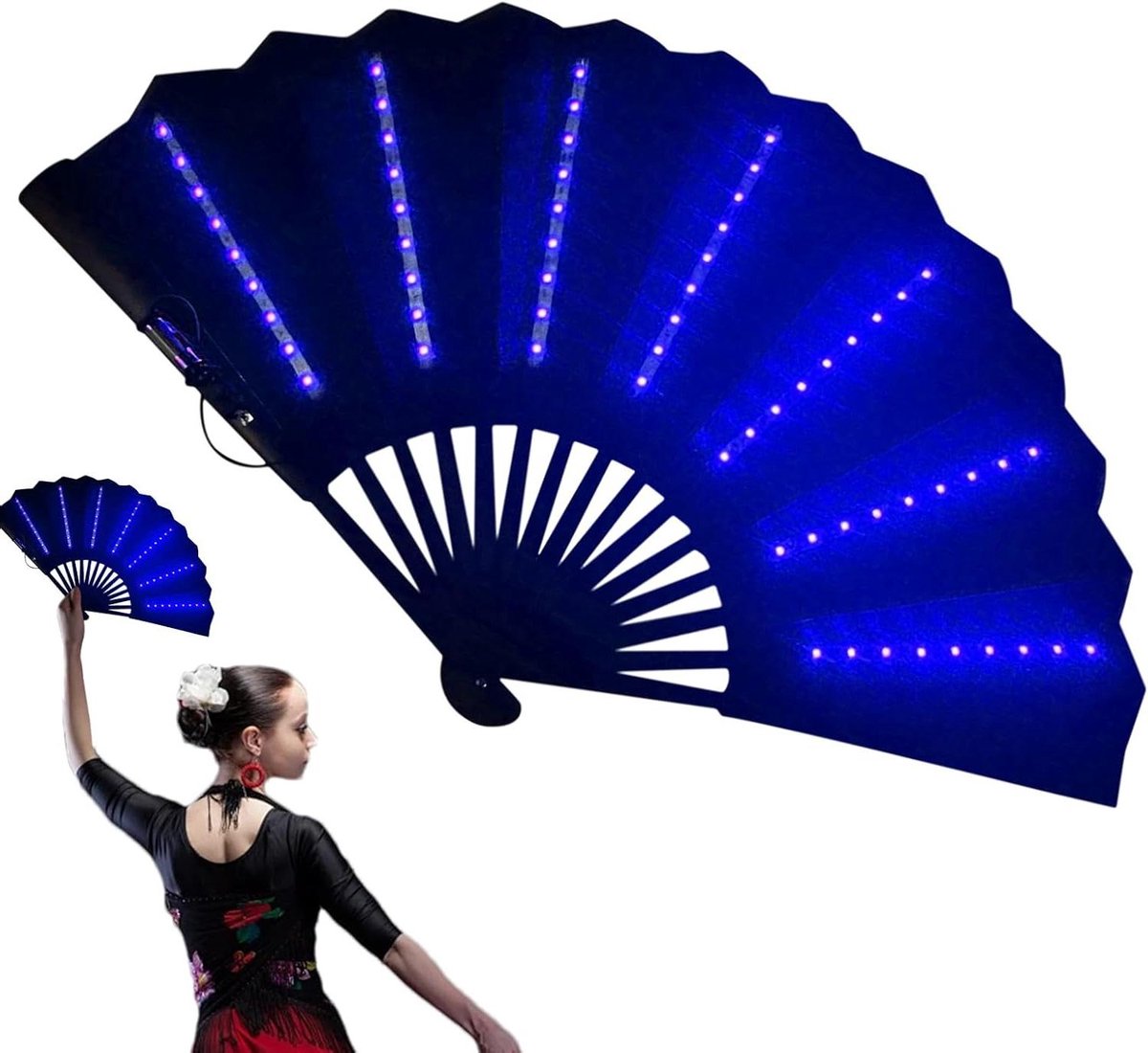Ventilator met Licht - Handventilator LED - Feestelijke Verlichting - Opvouwbaar Ontwerp - 7 x 12 x 7 cm - Blauw