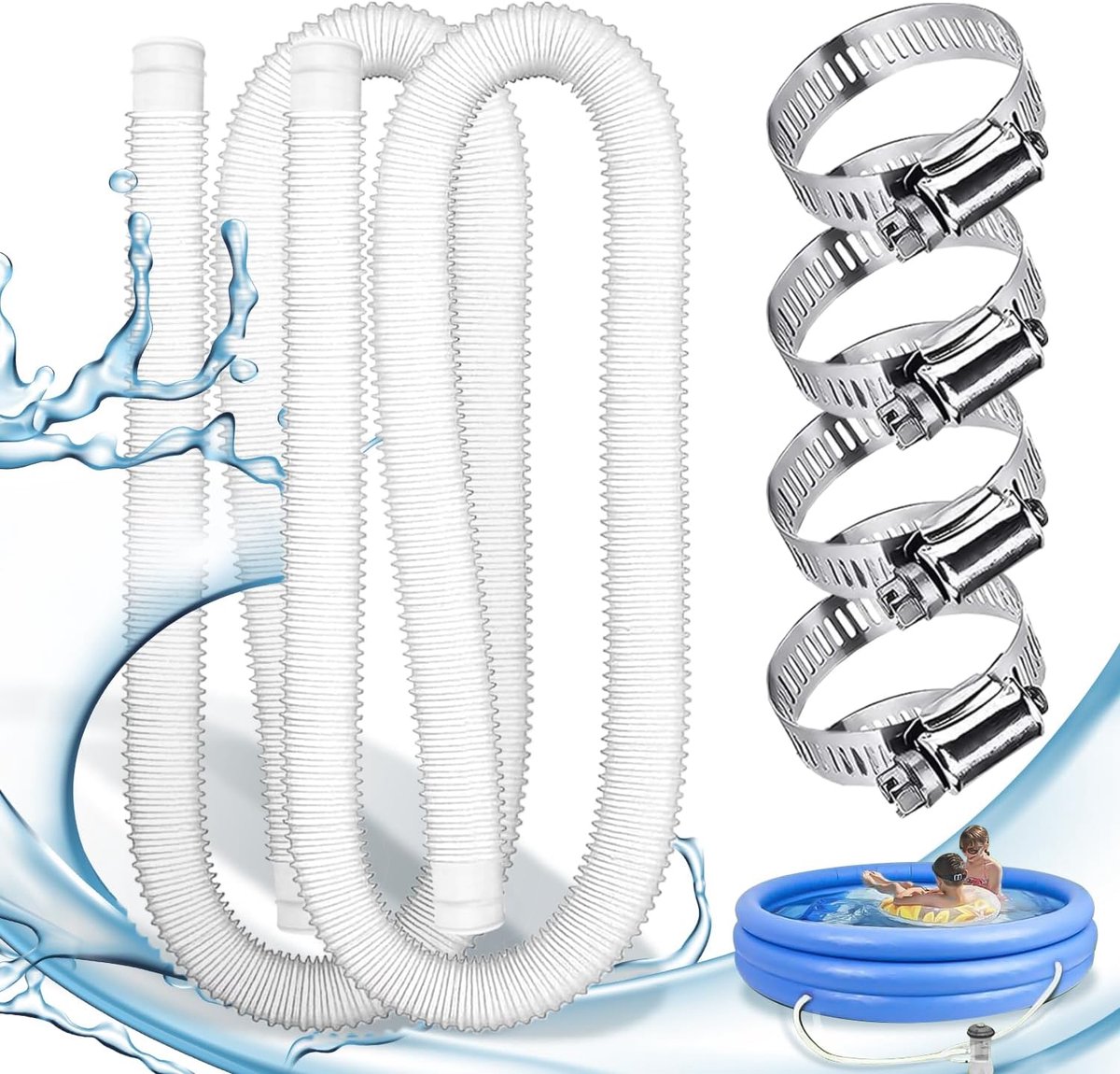SnelShoppen - Set van 2 Zwembadslang 32 mm - Flexibele Stofzuiger en Pomp voor Bovengrondse Zwembaden, Spa en Filterpomp - Wit - Duurzaam en Eenvoudig
