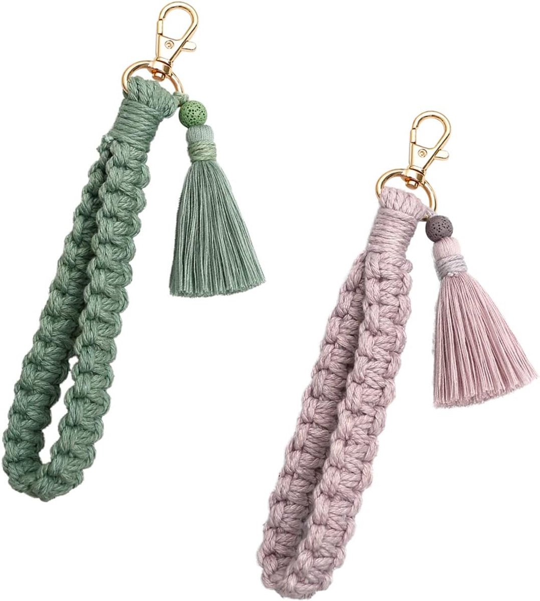Sleutelhangers vrouw macrame handgemaakt - armband met kwast - voor sleutels en autosleutels - SnelShoppen