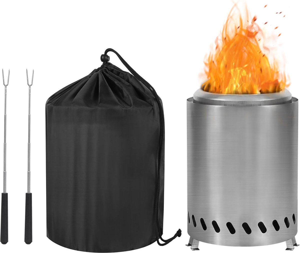 SnelShoppen - Rookvrije Vuurschaal 18 cm - Draagbare Tafelhaard van Roestvrij Staal voor Tuin, Balkon & BBQ - Mini Vuurkorf voor Hout en Pellets - Com