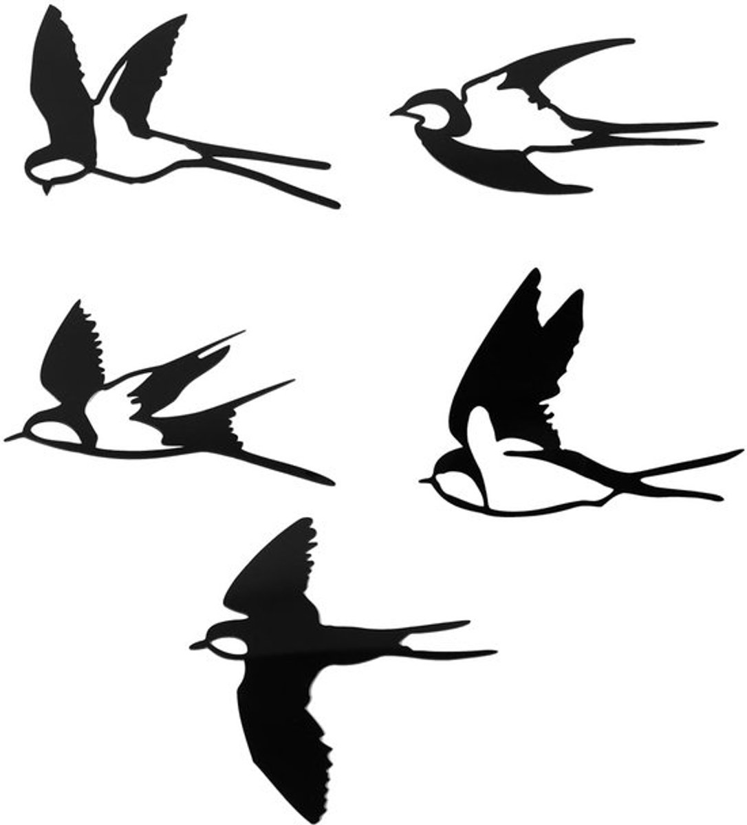5-pack metalen vogelmuurdecoratie 3D-raamstickers zwarte vogels muurkunst